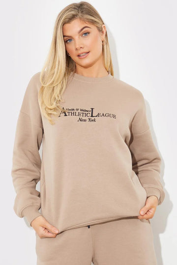 Embroidered Athletic League Crew Neck Jersey Sweater